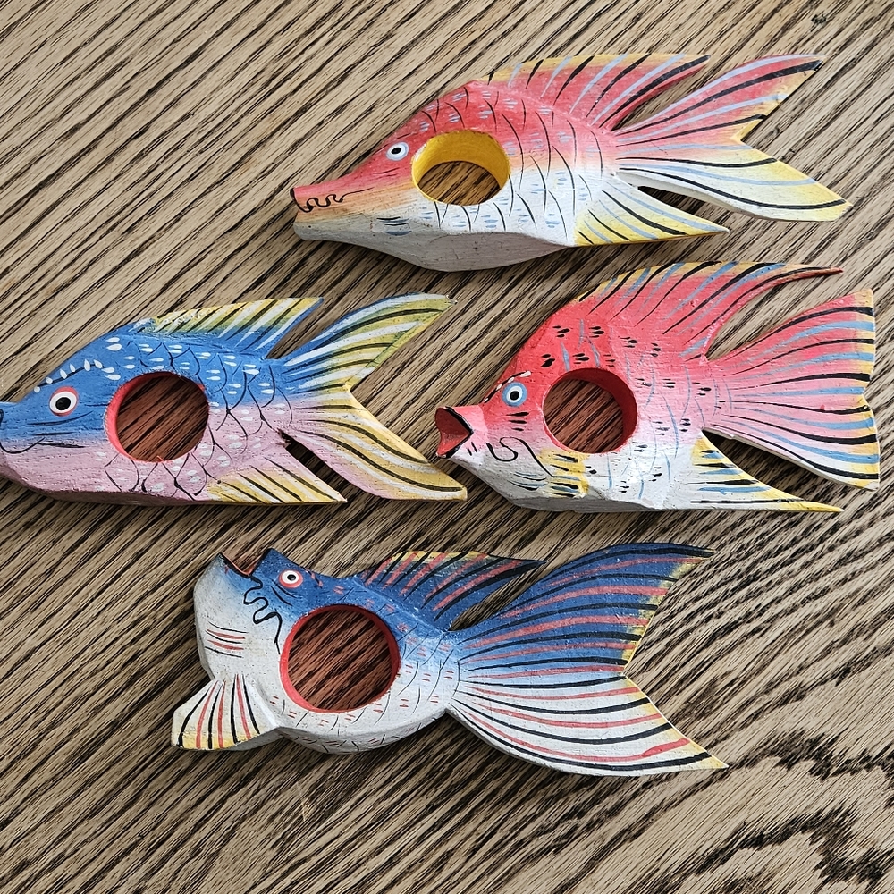 Fish Napkin Rings (4), Fun Hand Painted Wood